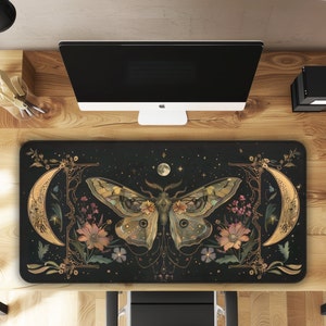 Celestial Moth Magic Vintage Moon and Flowers with Ethereal DetailsGaming Mouse Pad Desk Mat Desk Accessories- 3 Sizes