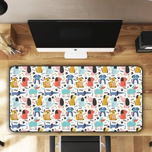 Playful Pups: Colorful Cartoon Dogs Large Gaming Mouse Pad Desk Mat - 3 Sizes