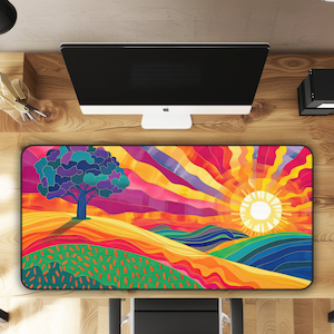 Bursting Morning Sunrise Illuminating the Hills in Vibrant Colors Large Gaming Mouse Pad Desk Mat - 3 Sizes
