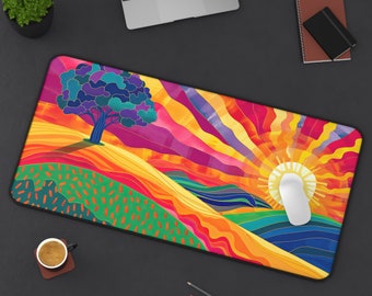 Radiant Awakening: Abstract Bursting Sunrise Illuminating the Hills in Vibrant Colors Desk Mat Extended Gaming Mouse Pad - 3 Sizes