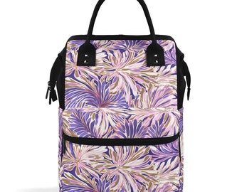 Gilded Blooms: Purple, Pink, and Gold Abstract Watercolor Flowers Large Capacity Backpack Diaper Nursing Bag