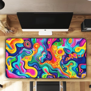 Vibrant Dreamscape of Psychedelic Paper Cut-Out Waves in Vivid ColorsGaming Mouse Pad Desk Mat Desk Accessories- 3 Sizes