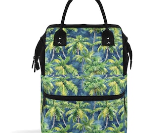 Midnight Palms: Silhouetted Palm Trees Against a Nighttime Sky Large Capacity Backpack Diaper Nursing Bag