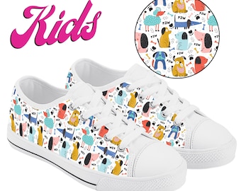 Playful Pups: Colorful Cartoon Dogs Kids Sneakers