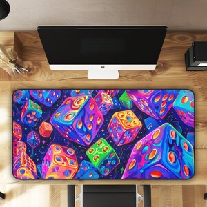 Neon Dice Dreamscape Art PrintGaming Mouse Pad Desk Mat Desk Accessories- 3 Sizes