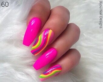 Neon Pink Nails Etsy Neon Pink Nails Etsy