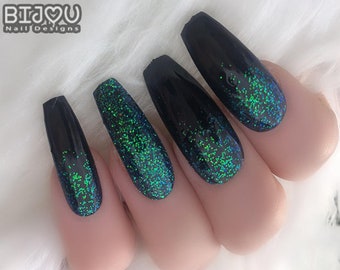 Green Ombre Nails Etsy