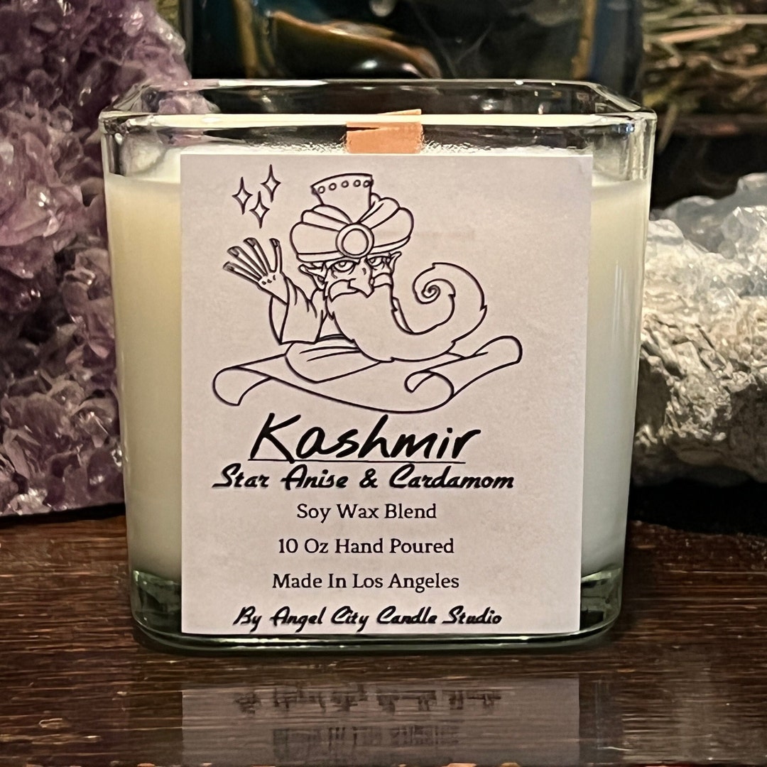 Wooden Wick Candle, Kashmir, Cardamom, Anise, India Spice Market