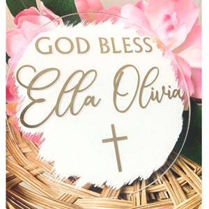Personalized God Bless Cake Topper| Baptism, Christening, First Communion Decoration| Custom Name Acrylic Topper