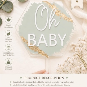 Oh Baby Cake Topper|Hand Painted Acrylic Cake Topper| Acrylic Baby Shower Decor| Gold Leaf Cake Topper|Gender Neutral Cake Topper|