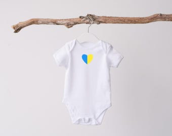 Ukrainian Baby Onesie| Baby Onesie| Ukraine| Ukrainian Onesie| Ukrainian Bodysuit| Blue and yellow heart| Onesie with heart|