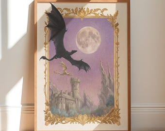Flying Dragons Wall Art, Dragon Rider  Poster, Bookish Decor