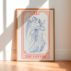 Die Liebenden, DIGITAL DOWNLOAD, Wanddruck, Leseratte, Geschenkidee, Leseratte, Tarot Druck, Spielkarte, trendiges Retro Poster
