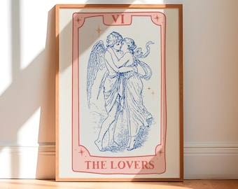 The Lovers , DIGITAL DOWNLOAD , Wall Print, Bookish Poster, Gift Idea, Reader Poster, Tarot Print, Playing Card, Trendy Retro Poster