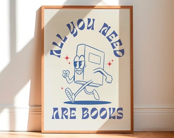 Retro Bookish Poster, Trendy 70s Art Print (Digital Download)