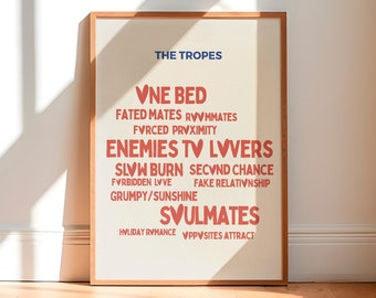 Romance Book Tropes Poster, Bookish Wall Art (Digital Download)