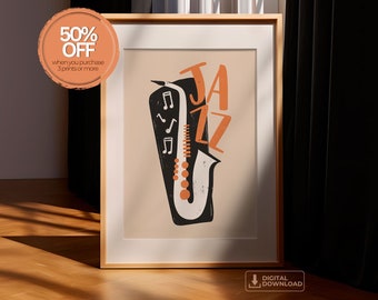 Vintage Jazz Music Poster, Retro Art Print (Digital Download)