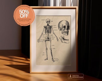 Póster de anatomía humana, descarga digital, estilo Dark Academia, imprimible