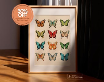 Vintage Butterflies Art Print – Colorful Insect Poster (Digital Download)