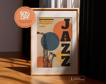 jazz poster, digital download, music print, art poster, art print, vintage poster, quote poster, retro, vintage, wall art poster