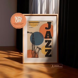 Vintage Jazz Poster, Retro Music Art Print (Digital Download)