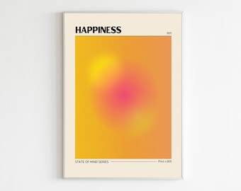 Retro Happiness Gradient Poster, Aesthetic Dorm Decor (Digital Download)