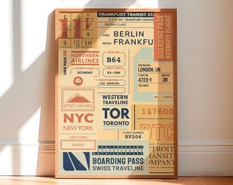 Passport Stamps Travel Poster, Vintage Art Print (Digital Download)