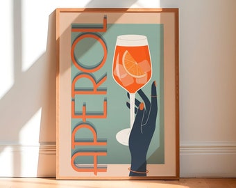 Retro Aperol Spritz Poster, Vintage Cocktail Bar Cart Art (Digital Download)