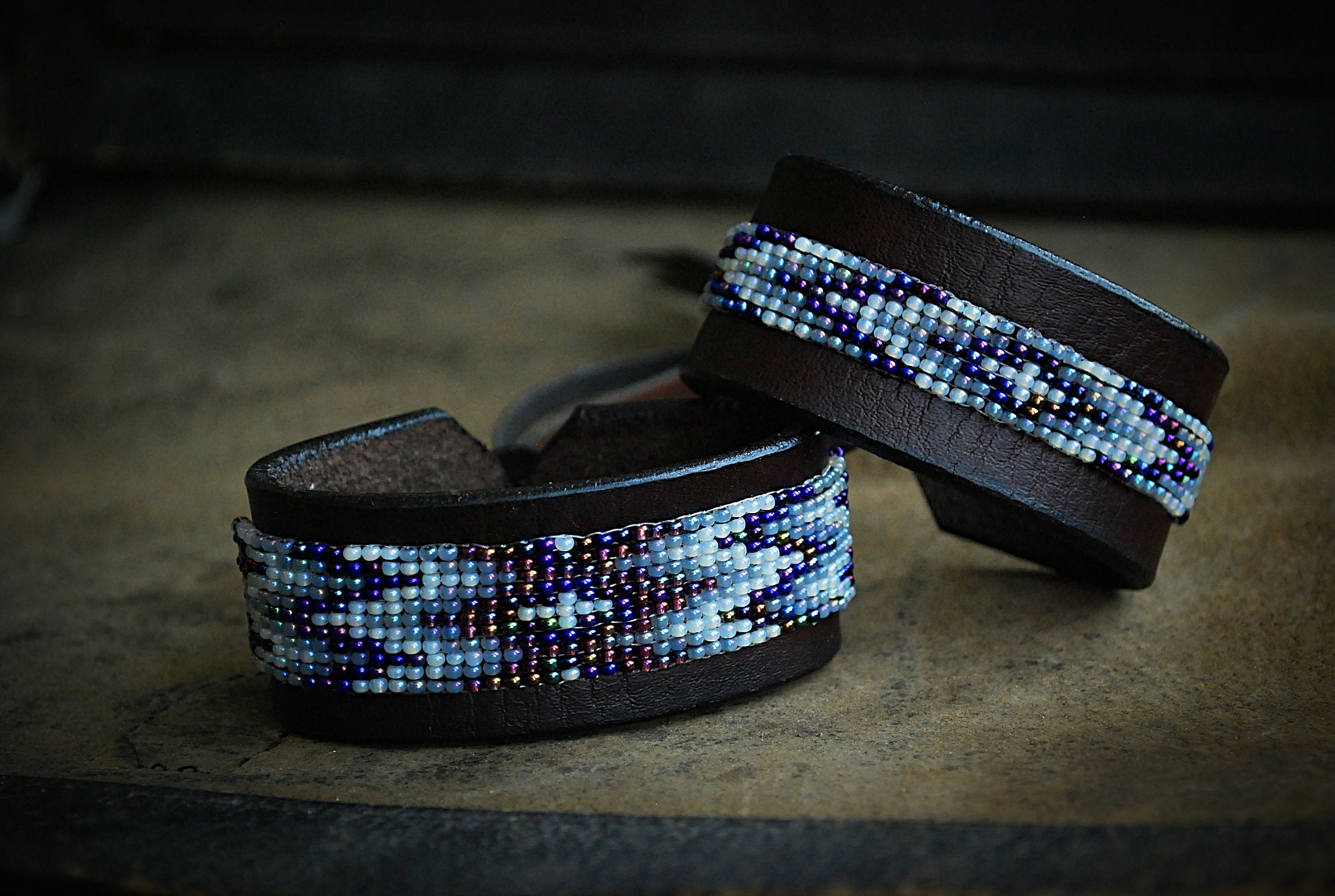 Native Indian Beaded Bracelet Men Women Leather Beaded Cuff Etsy