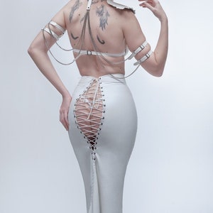 Sexy burlesque faux leather open corset mermaid skirt