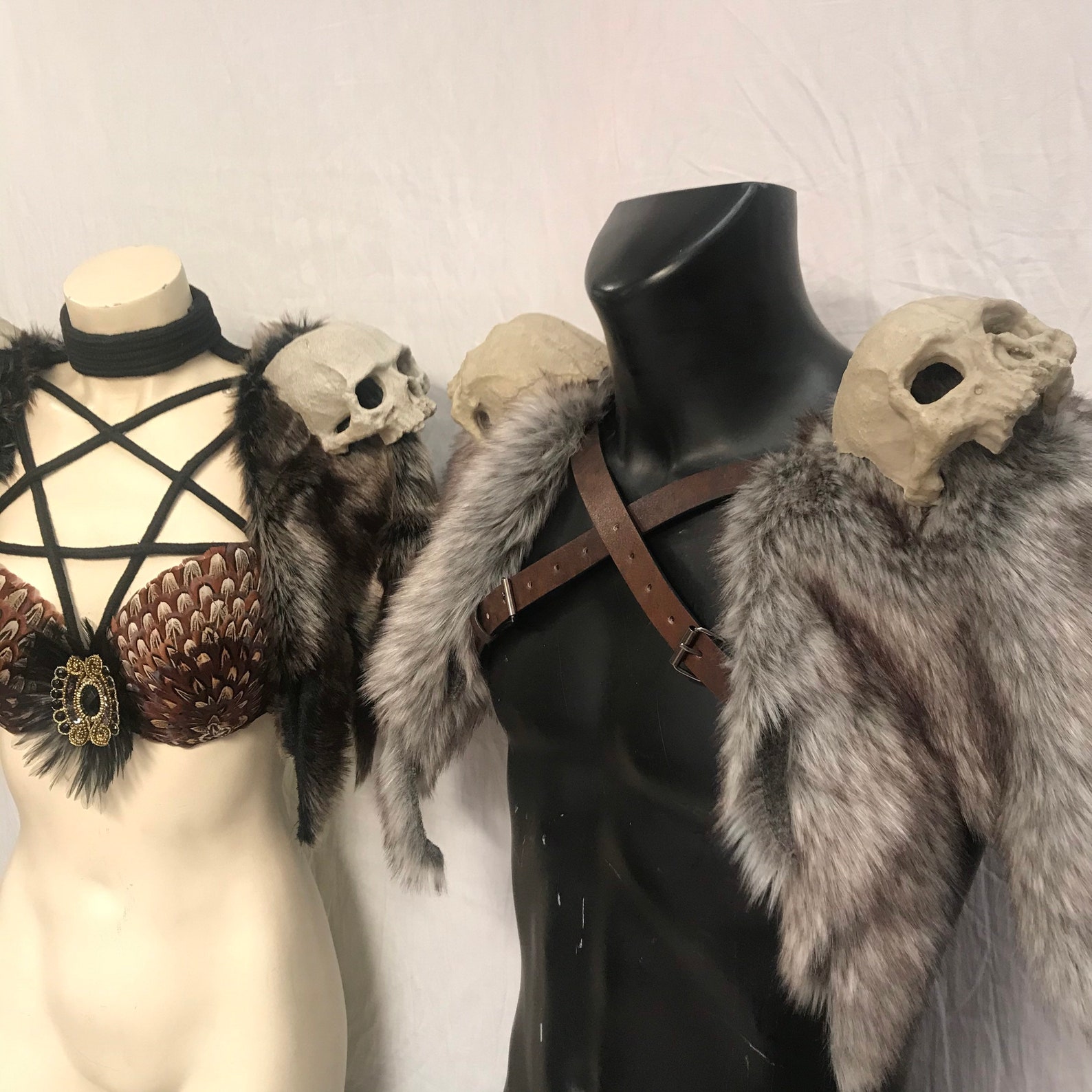Viking medieval skull fur shoulder pads Etsy