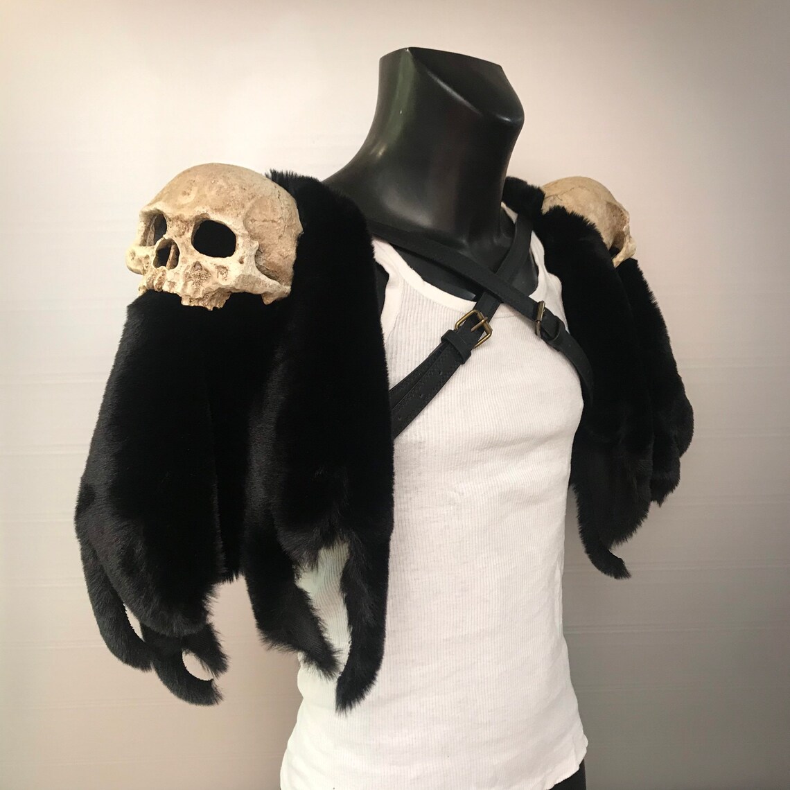 Viking medieval skull fur shoulder pads Etsy