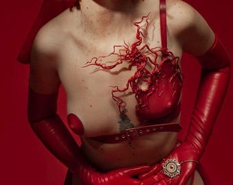 Sexy burlesque custom molded asymmetric vein bra