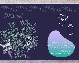 Blue/Purple/Green Floral Printable Baby Shower Thank you E-card/Digital Download