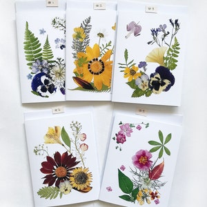 Cartes imprimées à fleurs pressées - Carte de vœux personnalisable - Cartes assorties pliées - Cadeau de carte unique - SC002-5