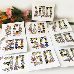 Nombre de cartes imprimées de fleurs pressées - Carte de vœux personnalisable - Carte d’anniversaire-anniversaire - Cartes assorties pliées - SC002-1