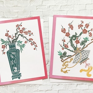 Lot de 2 cartes de fleurs de prunier avec enveloppes assorties Cartes de papeterie de vœux - SC017