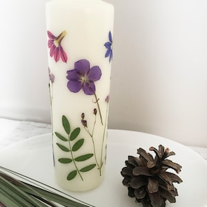 Bougies piliers à fleurs séchées - Bougies à fleurs pressées - CAN009