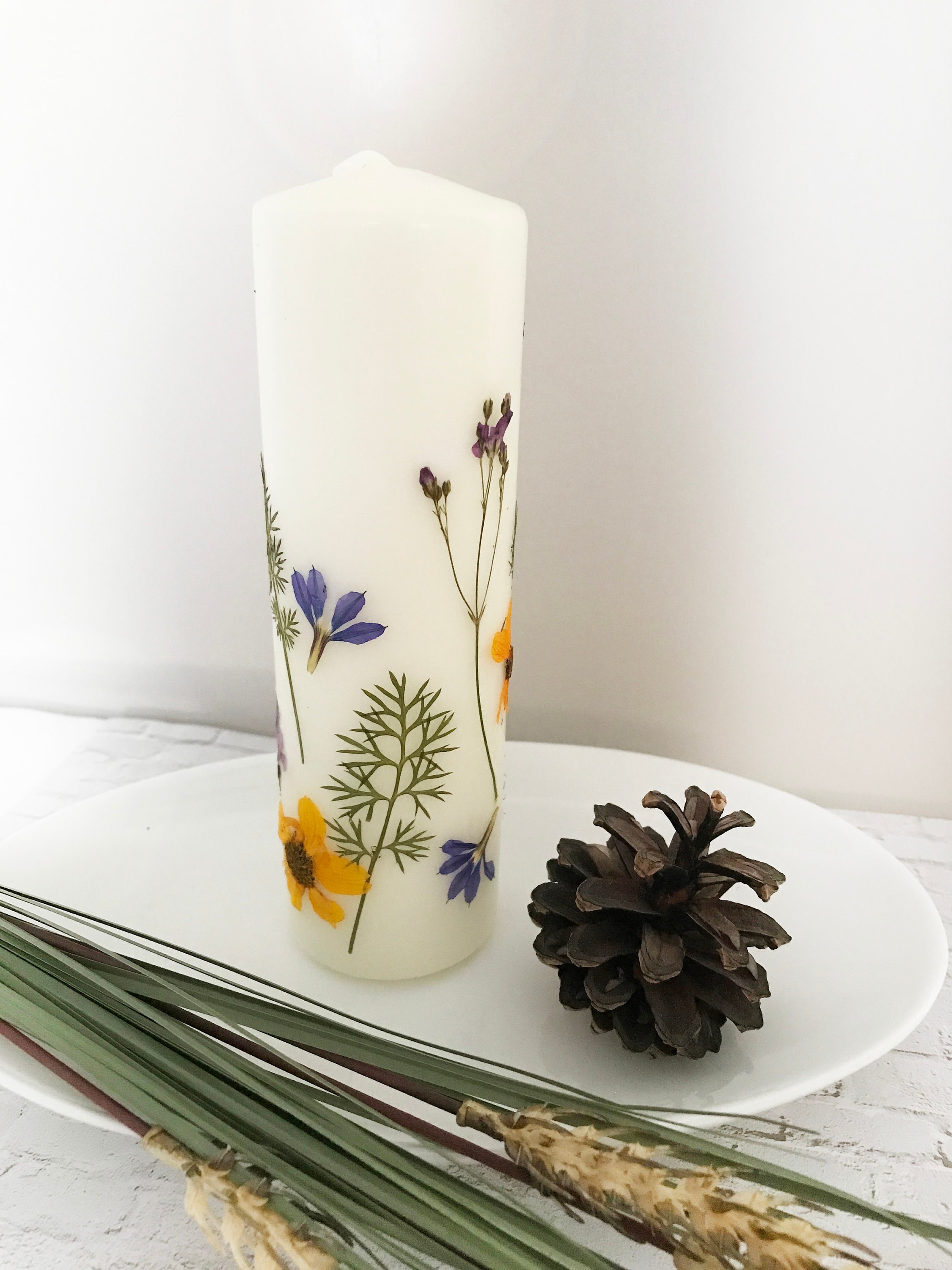 Dried flower Pillar Candles - Pressed Flower Candles - CAN008