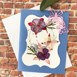 Real Pressed Flower Cards with 2 Butterfly Die Cuts - Wedding Card - Greeting Card - Folded Assorted Cards-Unique Card Gift - SC04-4