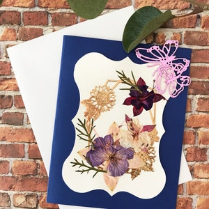 Pressed Flower Cards with 2 Butterfly Die Cuts - Wedding Card - Greeting Card - Folded Assorted Cards-Unique Card Gift -SC04-5