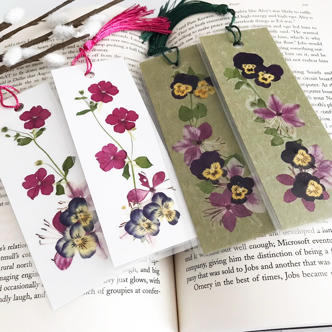 Set of 2 Real Pressed Flower Bookmarks – Laminated & Tassel – Perfect ...