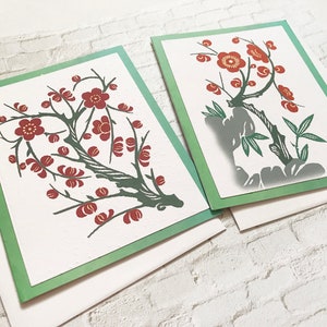Lot de 2 cartes de fleurs de prunier avec enveloppes assorties Cartes de papeterie de vœux - SC017