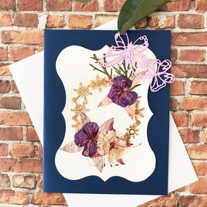 Cartes de fleurs pressées avec 2 découpes papillon - Carte de mariage - Carte de vœux - Cartes assorties pliées-Cadeau de carte unique -SC04-8