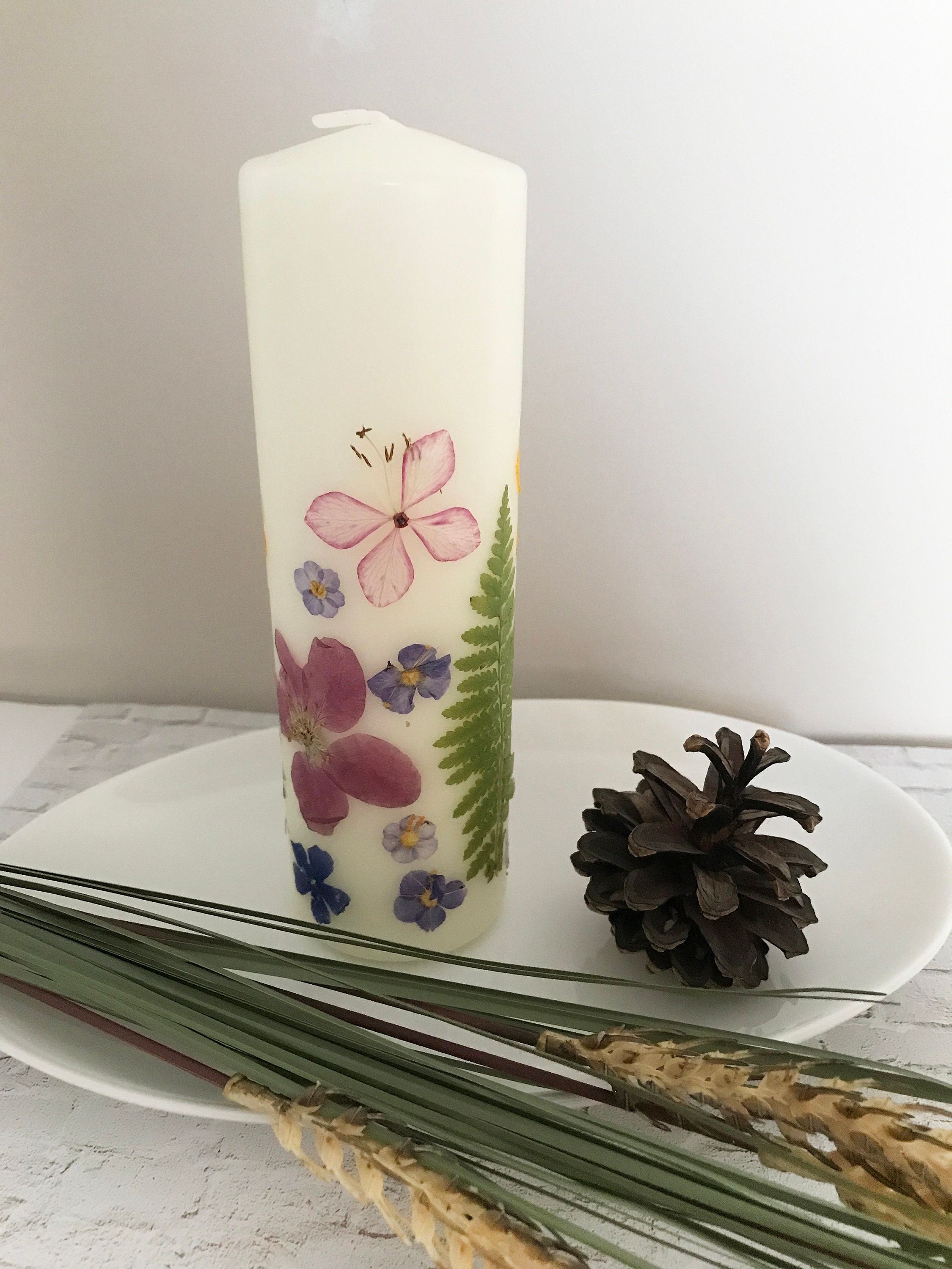 Dried Flower Pillar Candles - Pressed Flower Candles - CAN003 - Etsy