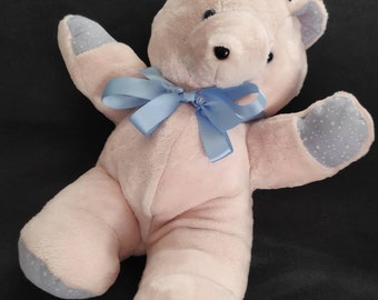 Teddy bear, LOULOU, First plush collection Teddy bears, Pale pink, blue/gray