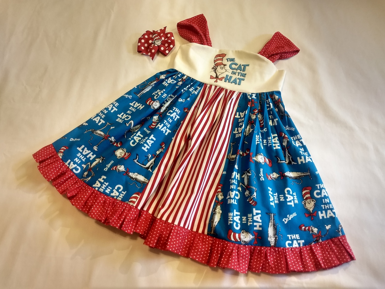 Cat in the Hat Twirl Dress With Matching Hairbow Etsy