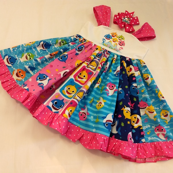 Baby Shark Inspired Twirl Dress and Matching Hairbow