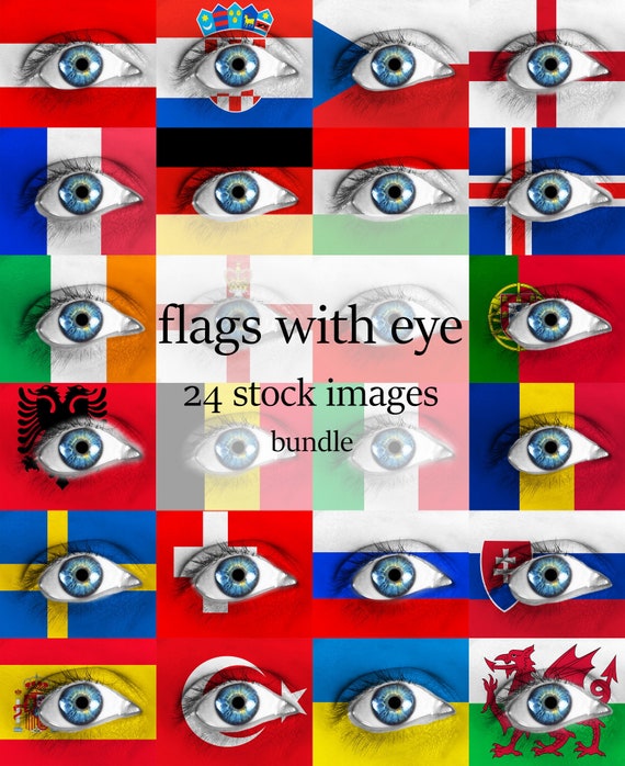 Flags With Eye. Stock Photos. Set of 24 Images. Instant Etsy