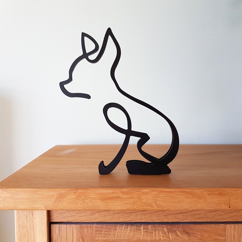 Metal Wire Framed Chihuahua Dog Minimalistic Sculpture Statue image 1